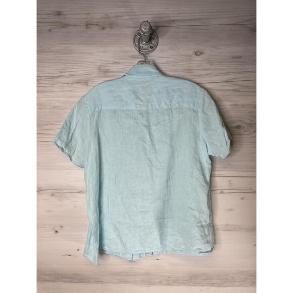 Talbots Shirt Womens 1X Petite Light Blue Irish Linen Pintuck Button Front Top - Picture 8 of 8